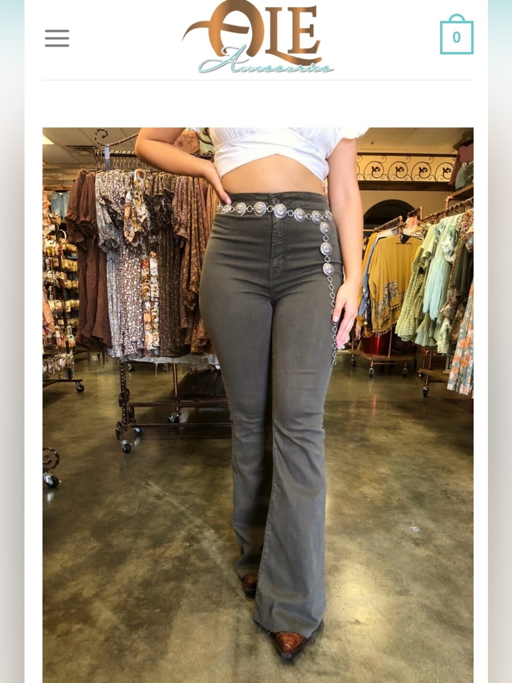 Cello Olive Green High-Rise Flare Jeans